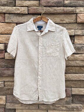 Caribbean Joe Island Supply Co. Short Sleeve Linen Button-Up – Cream/Tan – Men’s